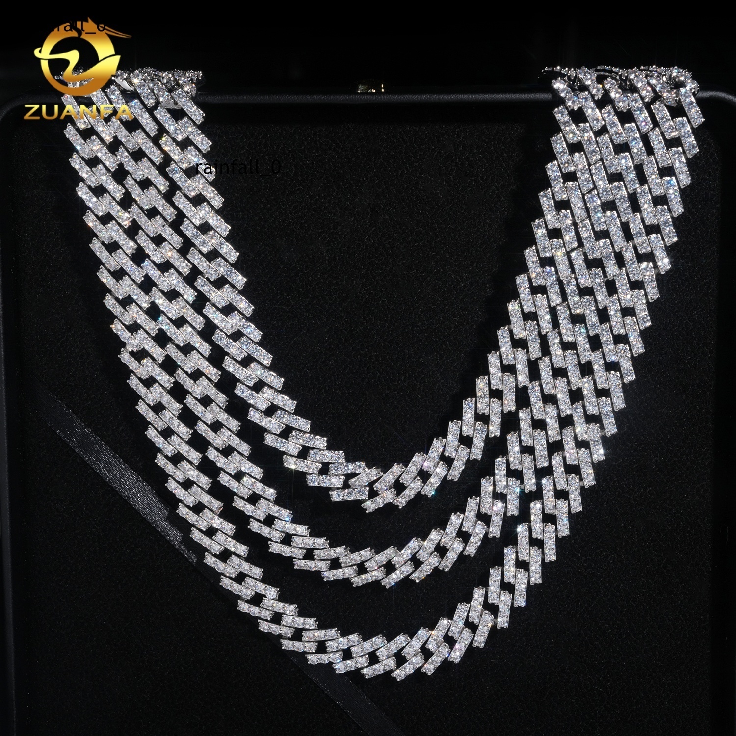 Iced Out Moissanite Chain Cuban 126mm 1Row 925 Silver Cuban Link Chain Moissanite Hip Hop Jewelry