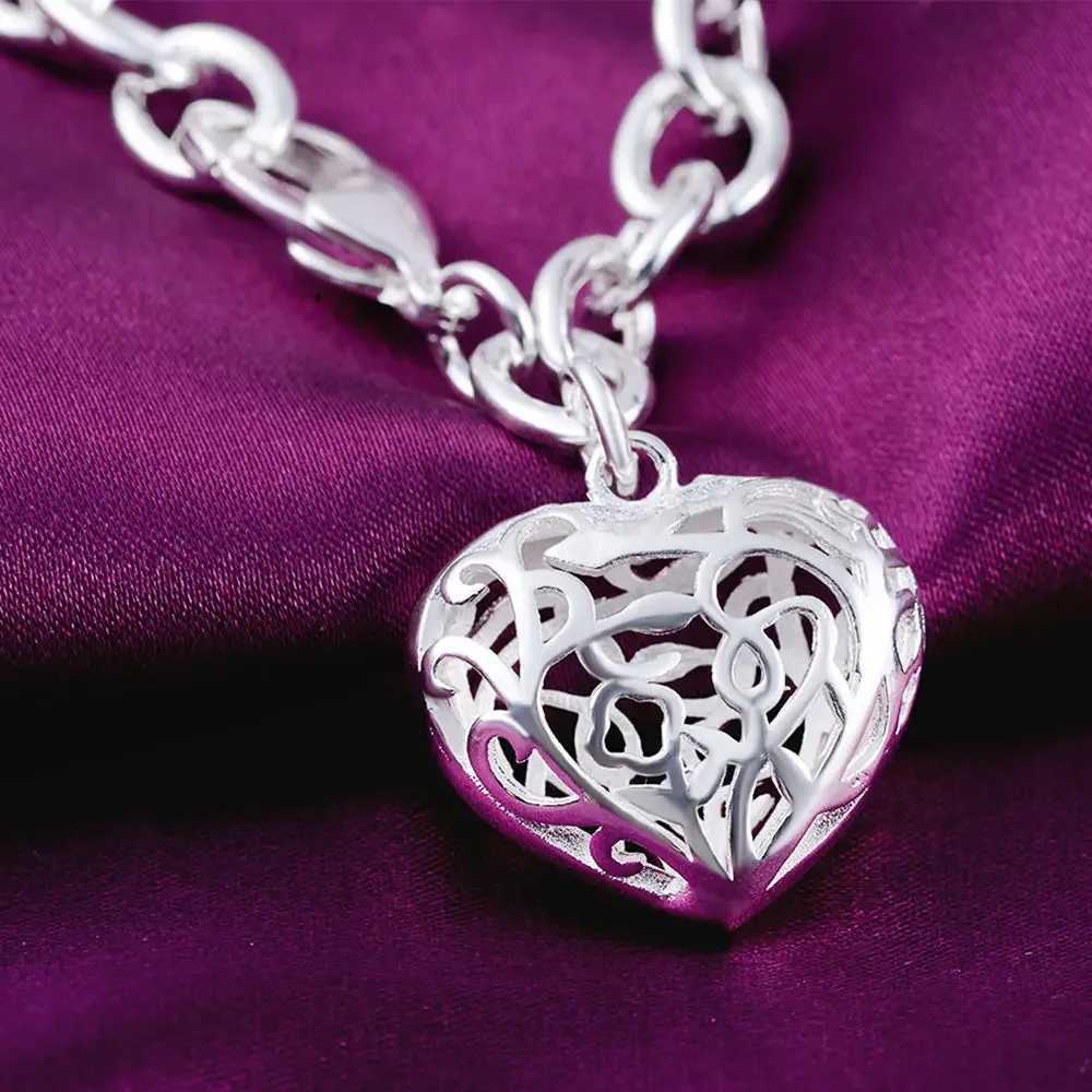 Romantic and beautiful hollow heart chain 925 sterling silver bracelet popular and exquisite jewelry for women wedding and Christmas gifts Y250329