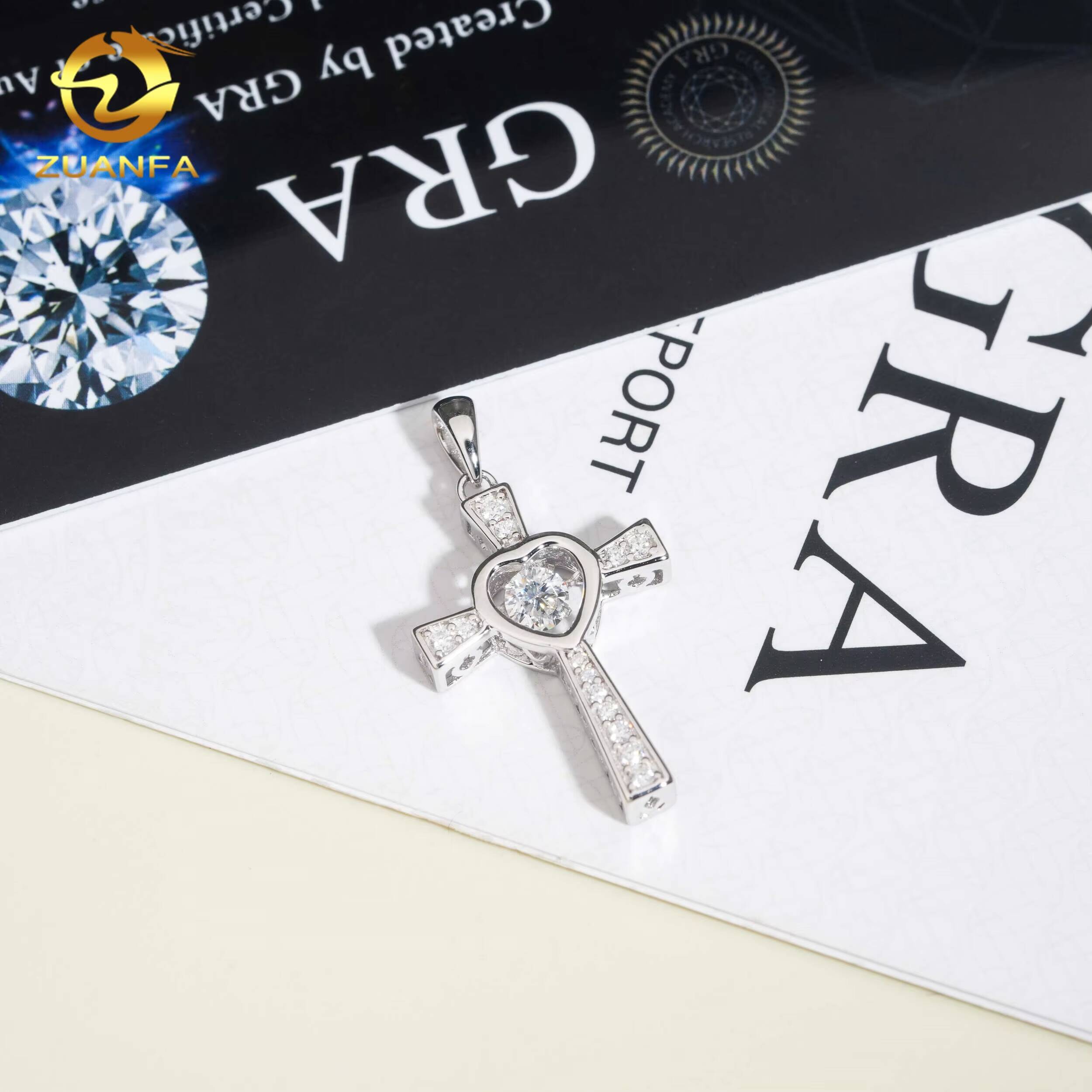 Iced Out Jewelry 925 Sterling Silver Fashion Women Moissanite Cross Pendant Necklace Diamond Hip Hop Necklace Best Gift