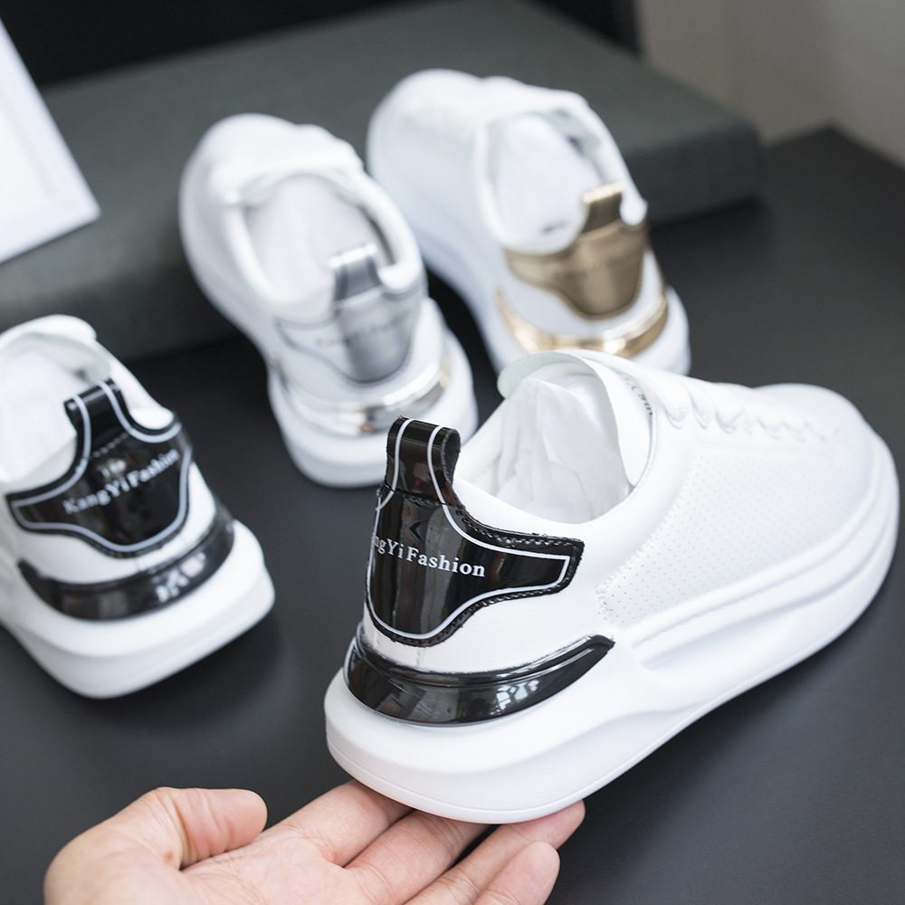 2025 Fashion new white shoes men's air cushion low-top board shoes inside height-increasing leisure sports shoes Whitegold whiteblack silver