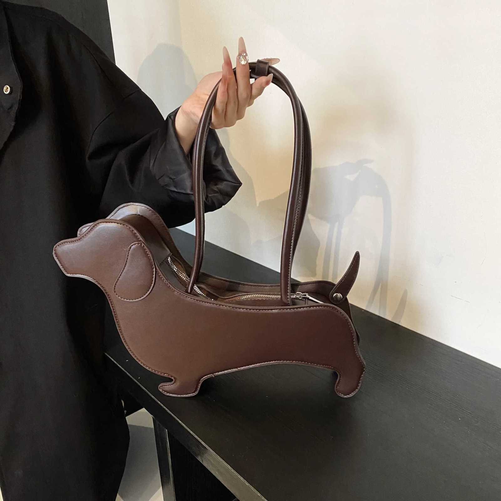 INS threedimensional dachshund shoulder bag pu fabric retro handbag Korean minority design underarm bagW251101