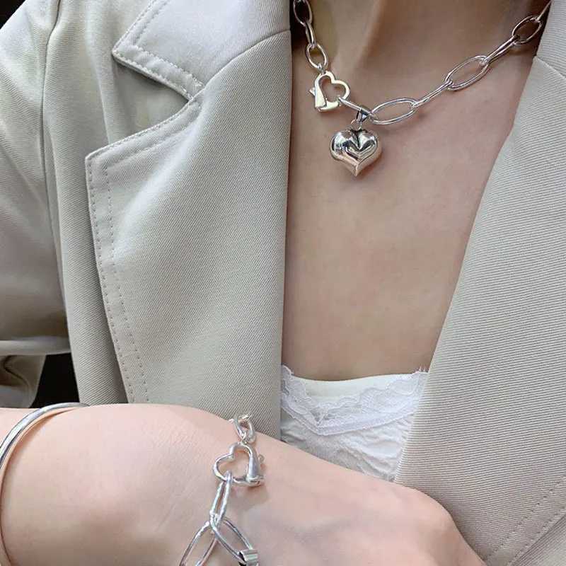 925 sterling silver bracelet heart lock love punk geometry womens fashion jewelry gift pendant wholesale Y250329