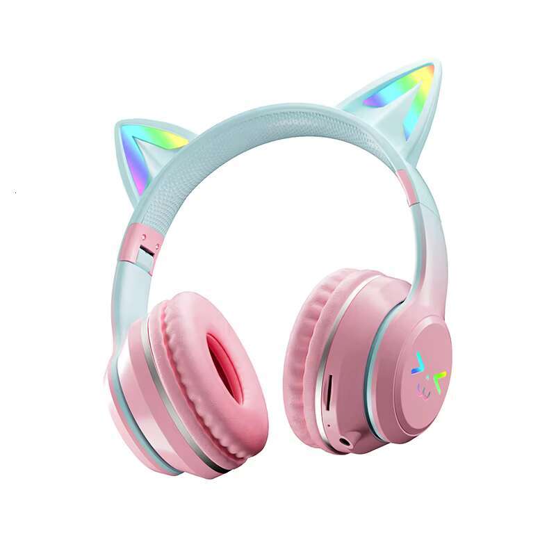 New Cool Luminous HiFi Headphone Wireless Headset Sports Earphone RGB Lights Cute Cat Ear Headphones with Mic