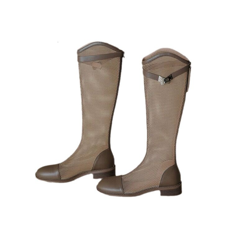 hollow out boots for women summer new style thick heel thick sole non slip thin breathable mesh mid tube boots Modern Boots 241031