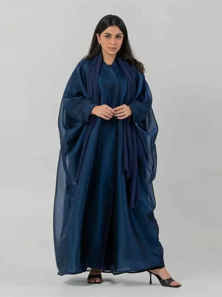 Satin Shimmer Organza Ka Dubai Open Abaya kimono Islamic slim fit dress rican dress women Ktan robe women Sulmane W250401