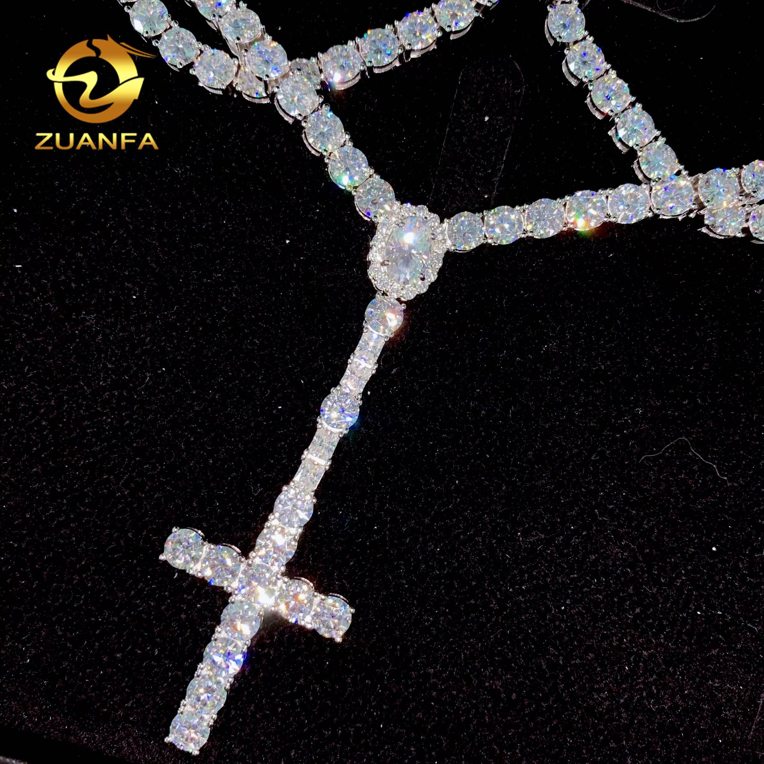 Hot Selling Cross Moissanite Tennis Chain Necklace Pendant Set 925 Sterling Silver Iced Out Hip Hop Jewelry