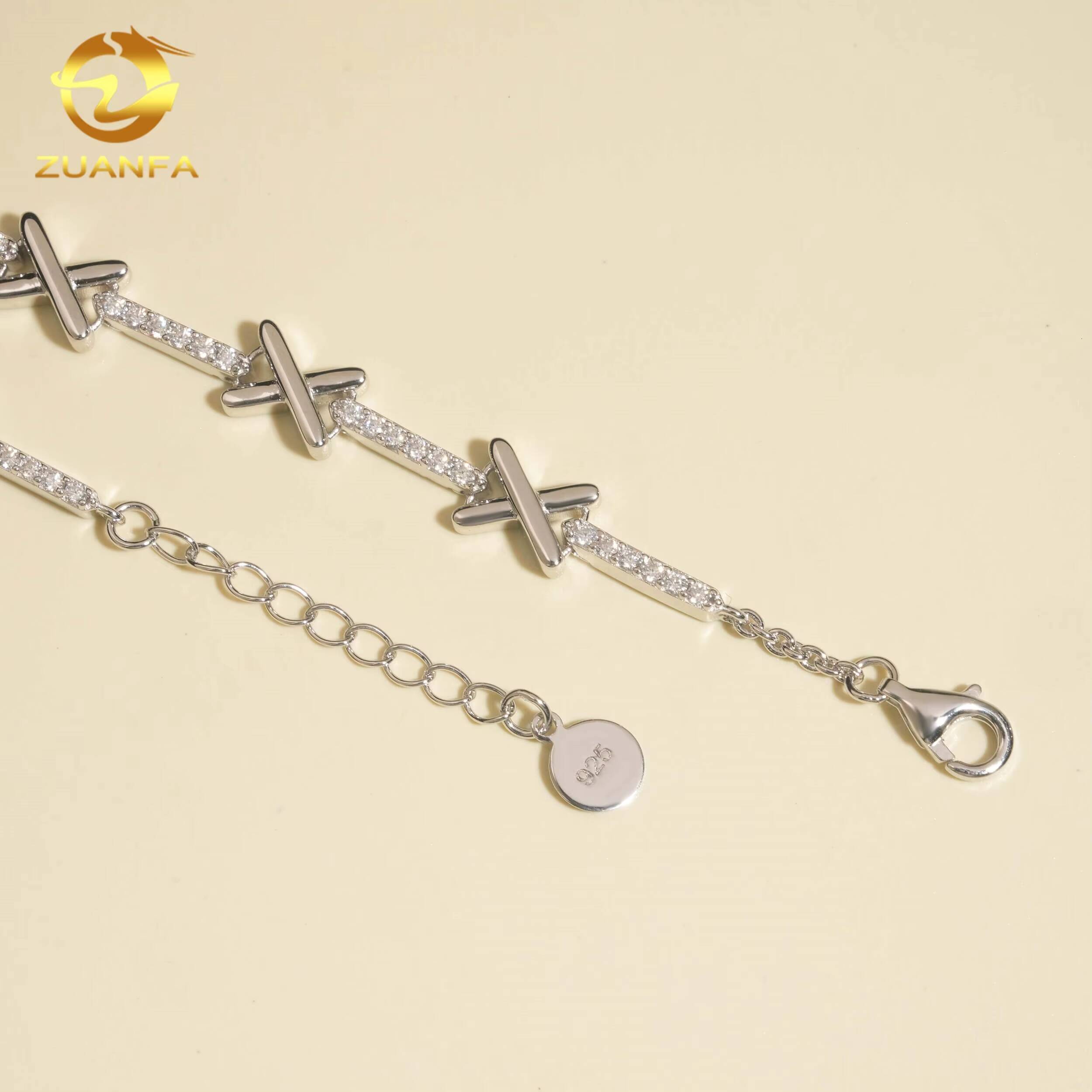 Fashion Jewelry Women VVS Moissanite X 925 Sterling Silver Bracelet With Extension Chain