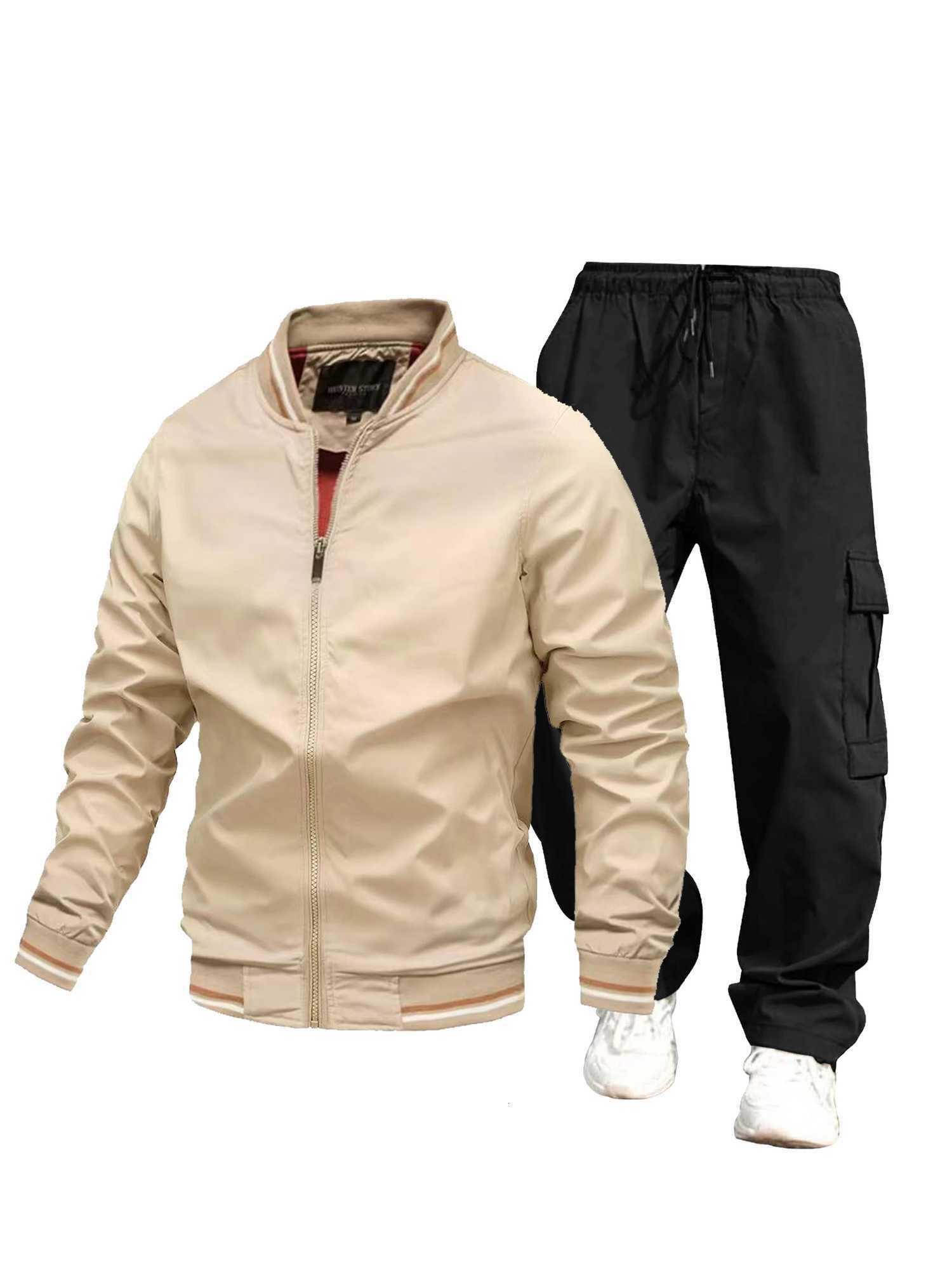 Mens sportswear spring and autumn sportswear set 2piece jacket cargo pants Mens fashionable sportswear size S2XLT251101
