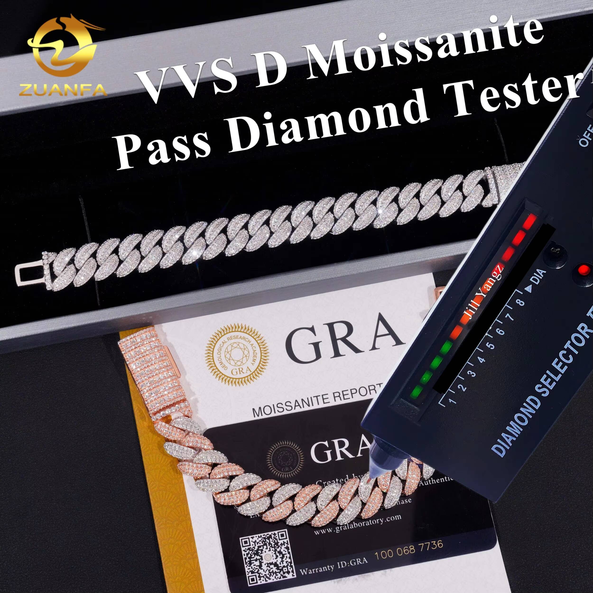 Zuanfa Jewelry Moissanite Cross Bracelet 13mm Cuban Link Chain Moissanite Cuban Link Bracelet Cuban Chain