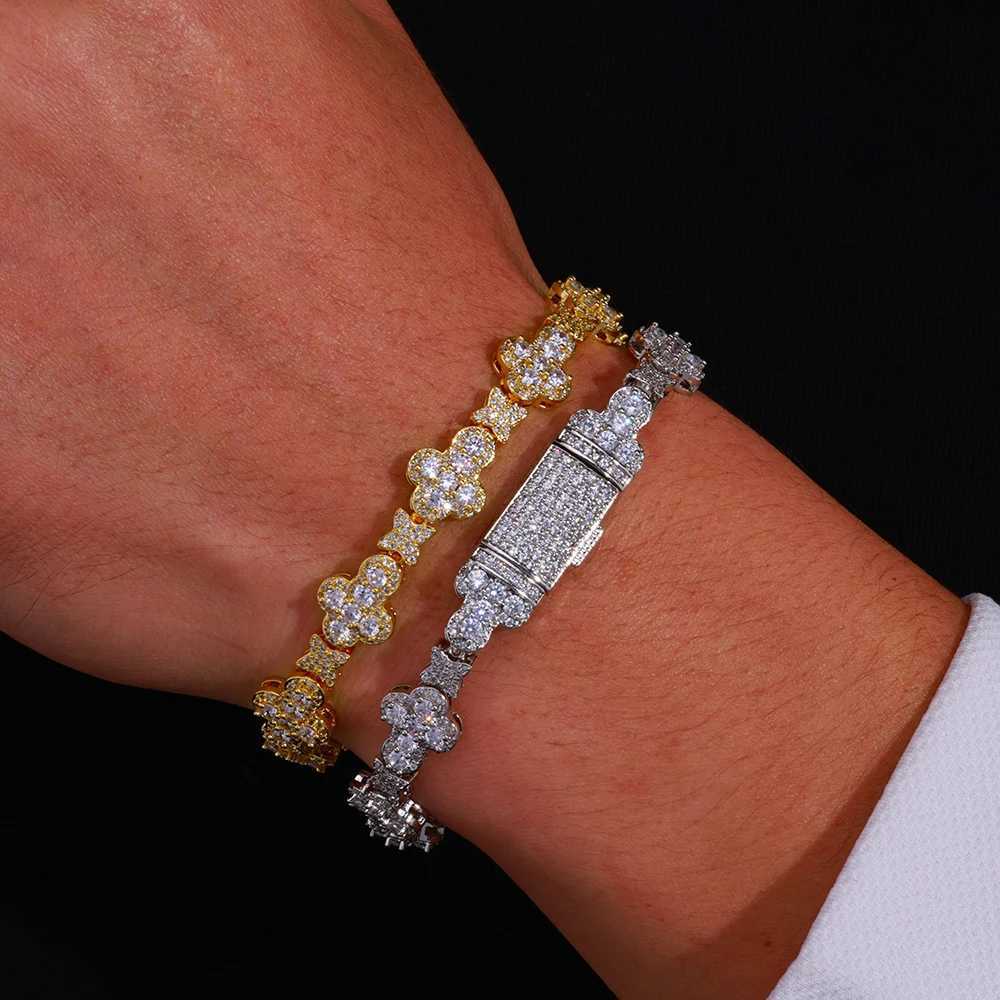 10mm Hip Hop Cross Flower Necklace Ice Zircon Tennis Chain Fashion Brand Personalized Single Row Necklace Couple Handmade Jewelry Y250329