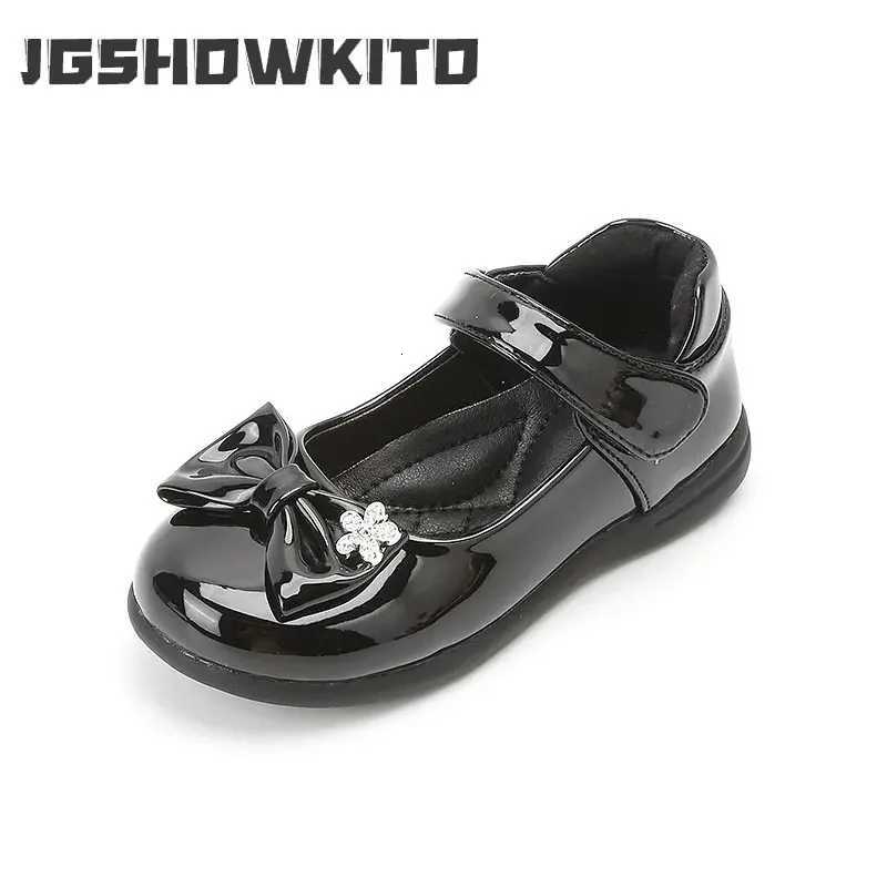 Glossy Kids Leather Shoes Simple Shallow Performance Shoes Black Bow with Crystal Flower Child Moccasin Shoes for Girls CasualT251101