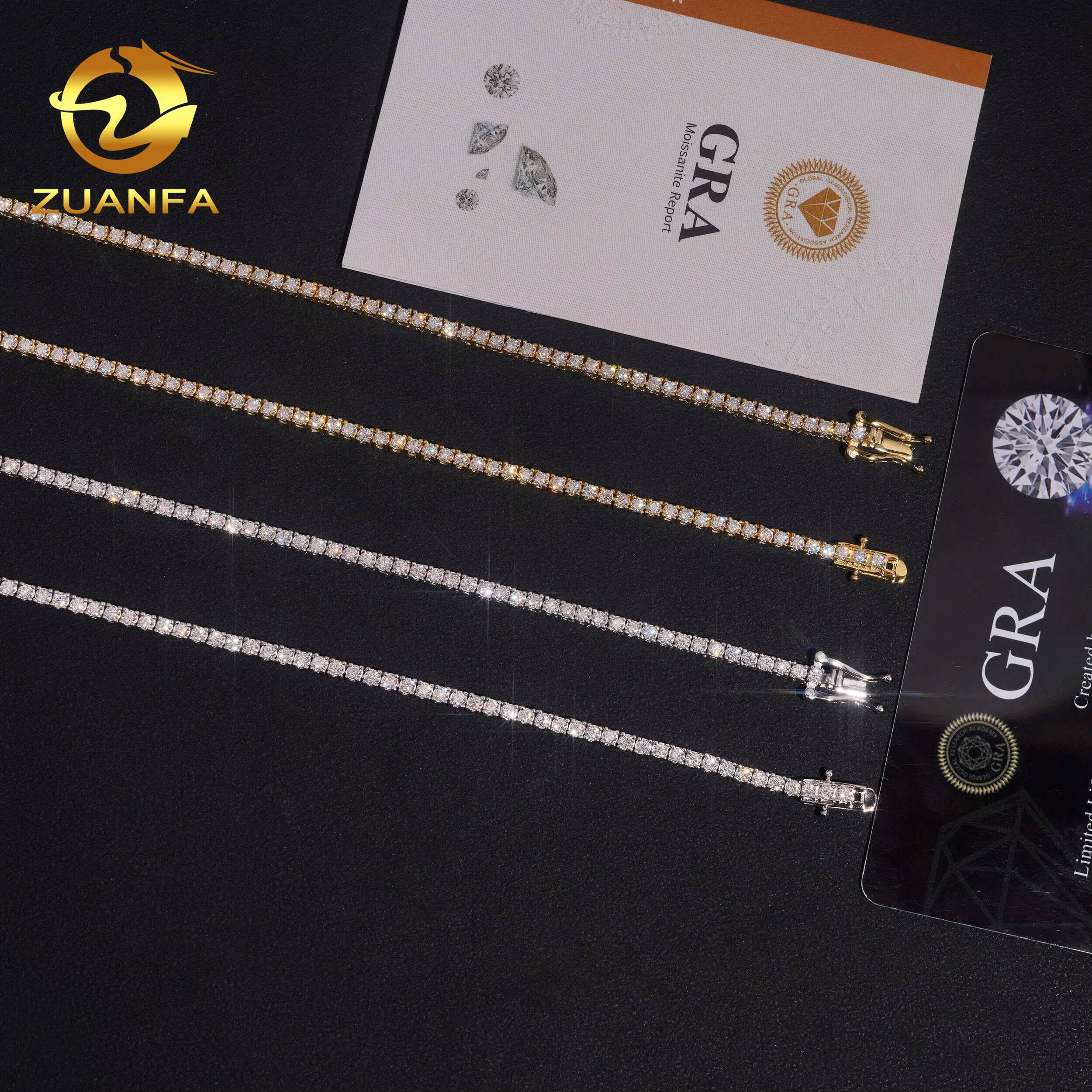 USA Local Stock 2mm 925 Silver Moissanite Tennis Necklace Pass Diamond Test Iced Out Hip Hop Jewelry Moissanite Necklace