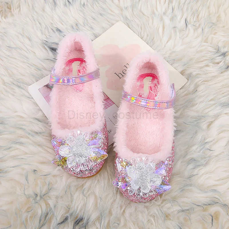 Disney Girls Plush Slippers Frozen Cute Childrens Princess Elsa Winter Cotton Slippers Baby Snow Home Pink Blue Shoes Size H251101