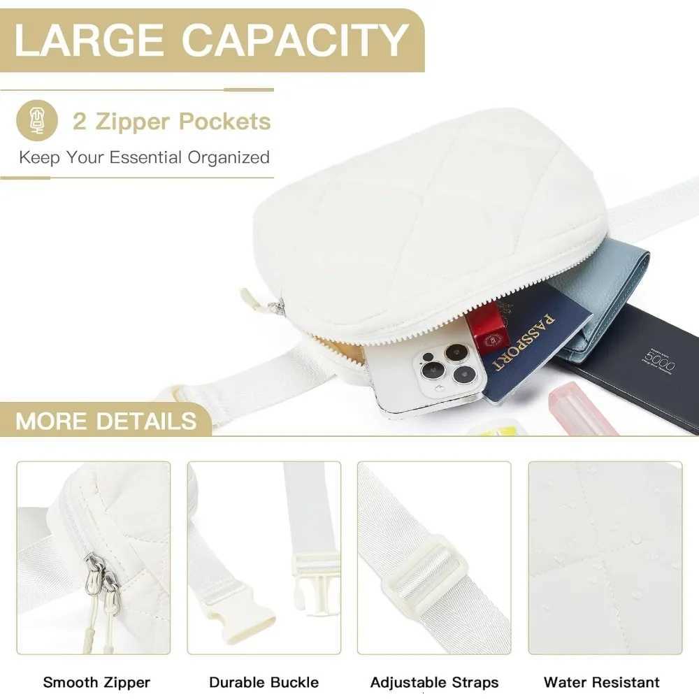 Cross Body Bag Quilted Puffy Padded Belt Bag for Women Winter Cloud Waist Puffer Crossbody Bag with Adjustable Strap BeigeW251101