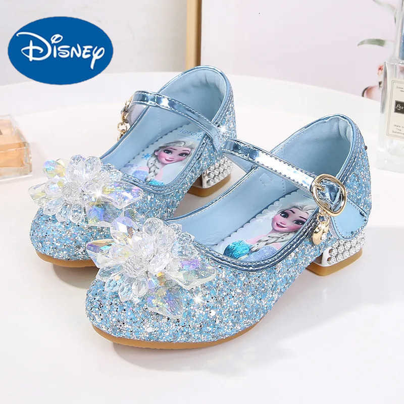 Disney 2024 Spring New Childrens Shoes Ice And Snow Romance Princess Elsa Shoes Girls Fashion Sandals Crystal Princess Shoes H251101