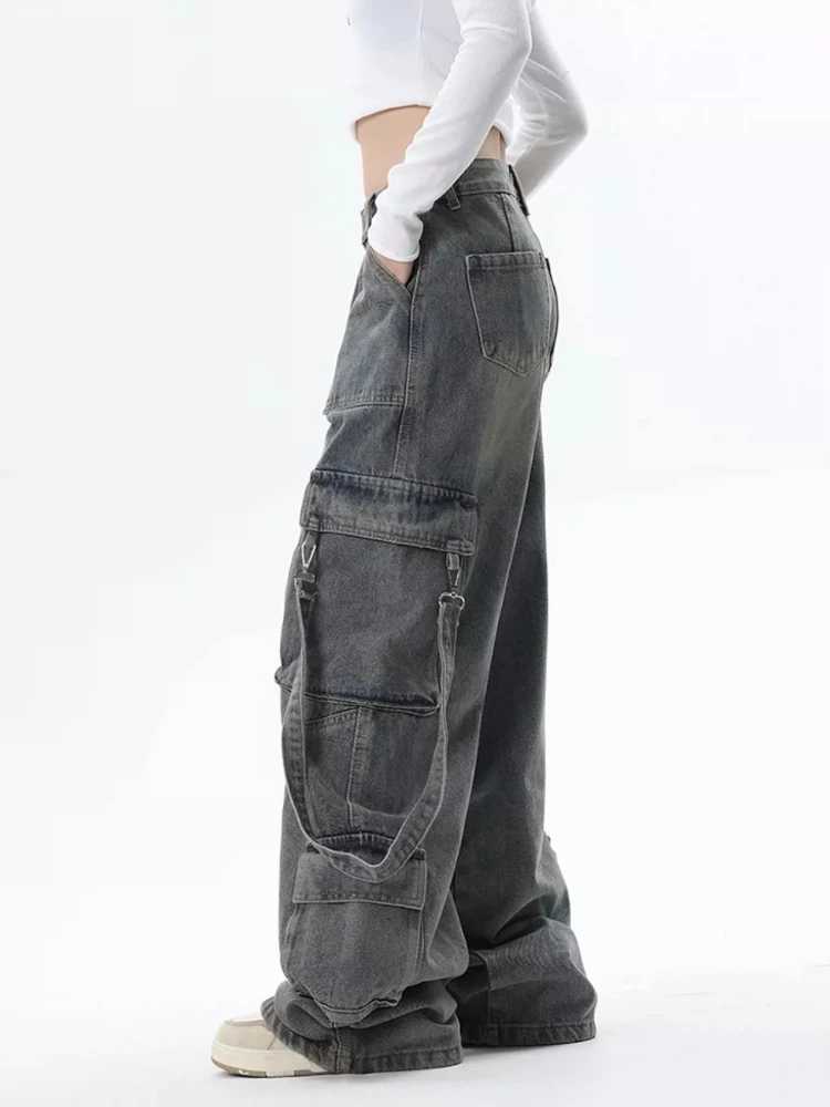 Cargo Jeans for Women Baggy High Street Chic Allmatch Daily Vintage Ins Waist Trousers Autumn Popular Multipockets Classic J251031