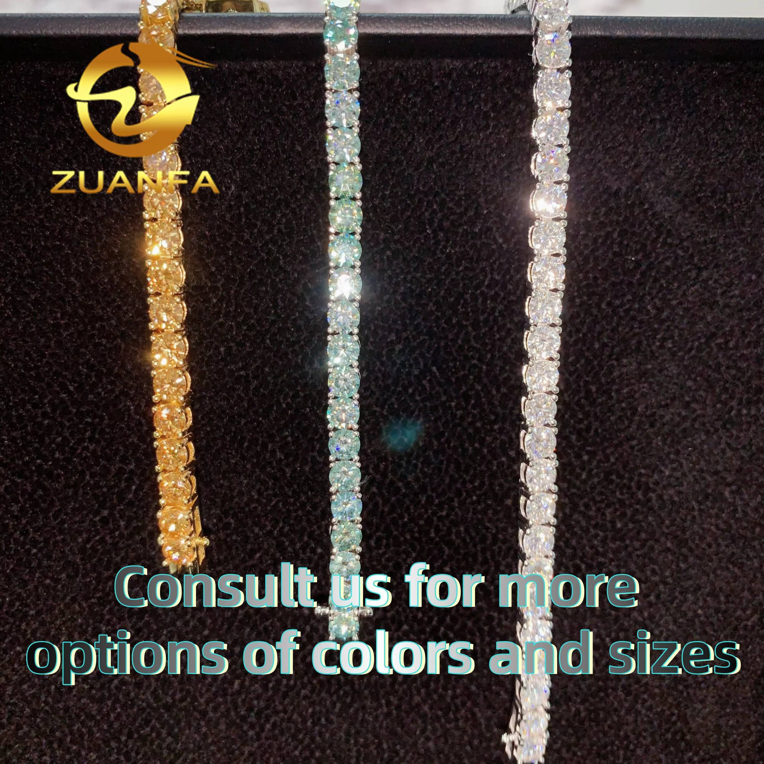 Ready Stocks Yellow Moissanite Blue Green Color Moissanite Tennis Chain Necklace 3mm 4mm Silver Iced Out Hip Hop Jewelry