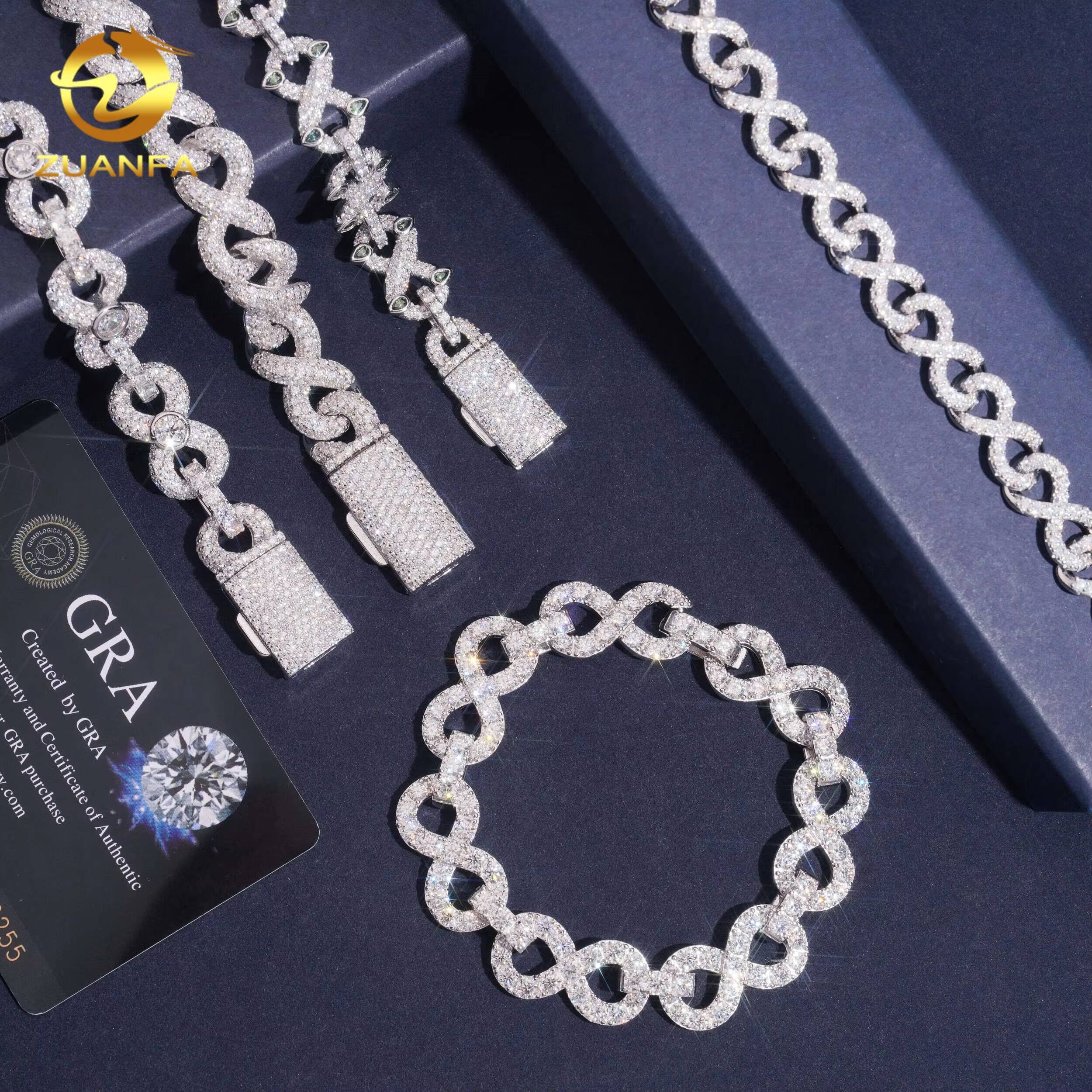 Infinity Cuban Bracelet Pass Diamond Test VVS Moissanite 925 Sterling Silver Gold Plated Iced Out Hip Hop Linked Men Bracelet