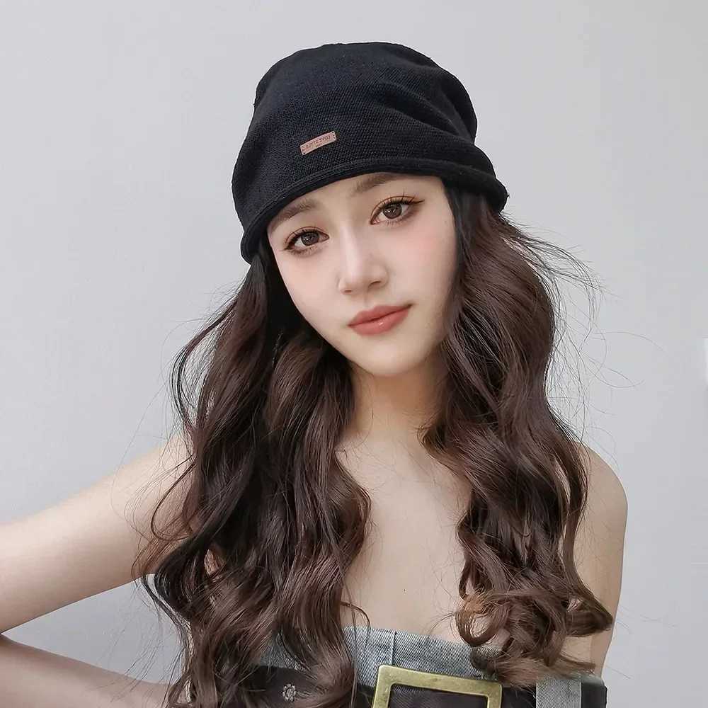 Spring Autumn Women Trendy Breathable Knitted Linen Beanie Hat Leather Patch Solid Stylish Skull Cap NewXJ251101