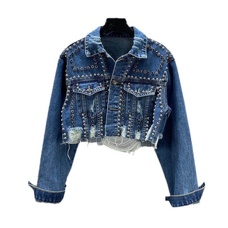 Mens Womens Vintage Rhinestone Denim Jacket Y2K Clothes Harajuku Gothic Pockets Retro Blue Oversized Jacket Fashion Casual Coats 250228
