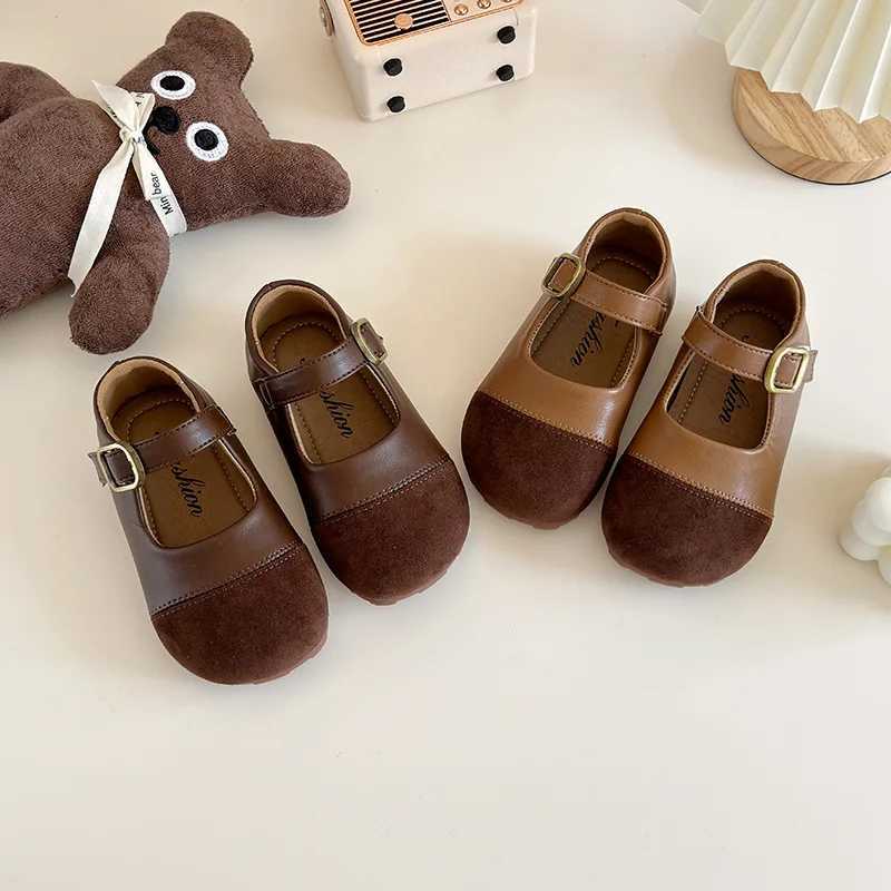 Girls Shoe 2025 Summer New Vintage Leather Shoe Casual Kids Shoe Allmatch Mary Jane Shoes Brand Flat Shoes T251101