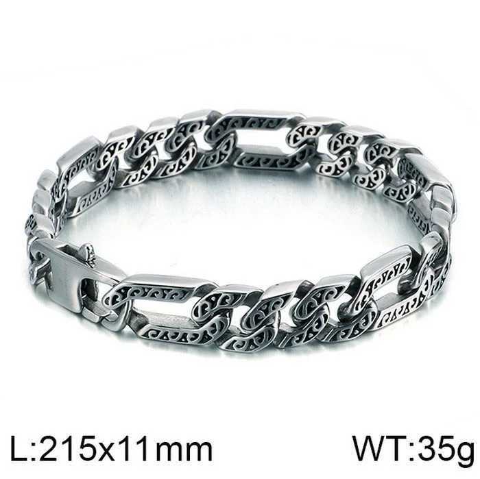 Vintage mens punk bracelet antique silver plated titanium stainless steel classic Cuban chain Y250329