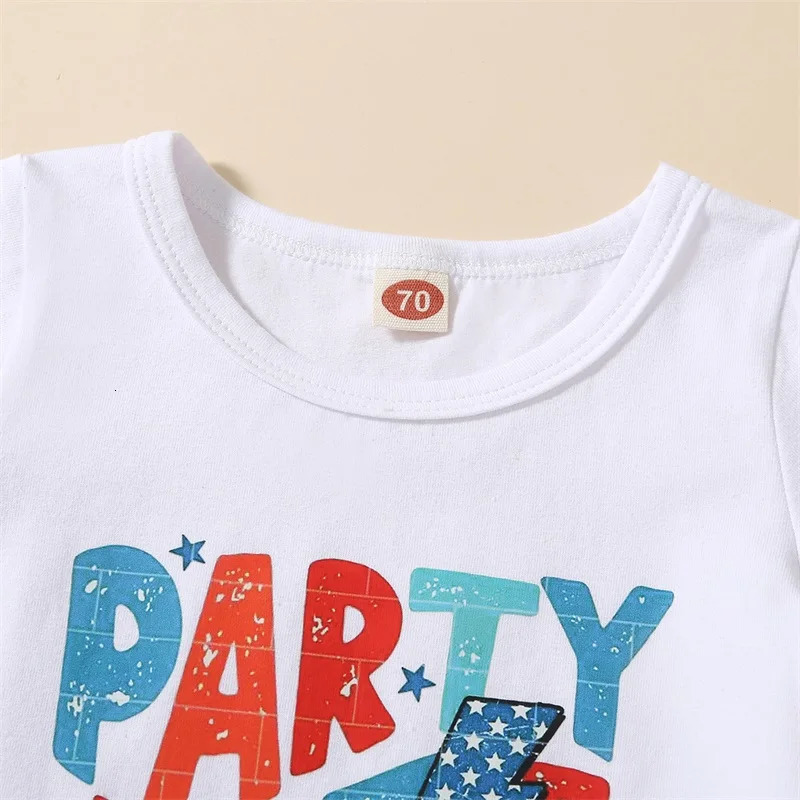 Childrens clothing set for July 4th featuring patriotic celebrities and striped printed Tshirts suitable both boys girls 250325z