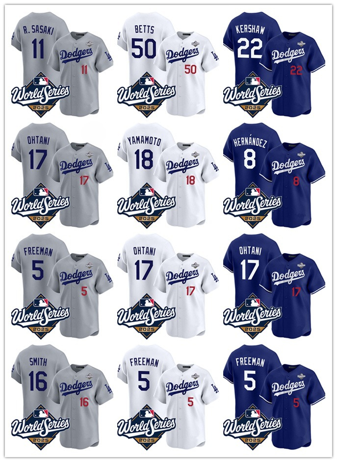 MLB Dodgers Baseball Jersey Jackie Robinson Shohei 17 Ohtani Mookie 50 Betts Freddie 5 Freeman Yoshinobu 18 Yamamoto Fernando Valenzuela 2025 World Series 34 Patch