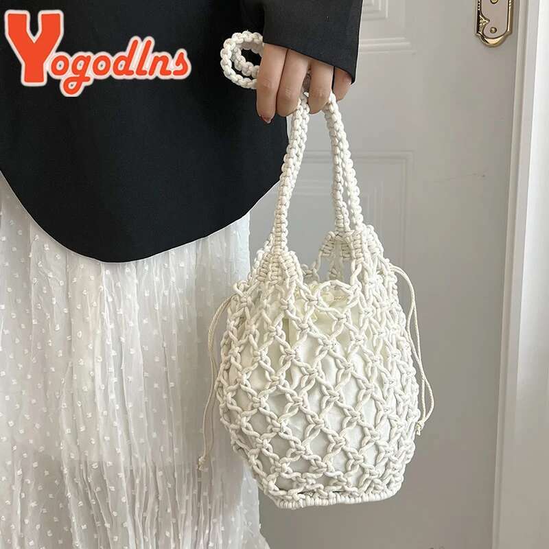 Drawstring Women's Bucket Summer Woven Shoulder Bags Purse Beach Handbag Straw Handbags Casual Crossbody Bag
