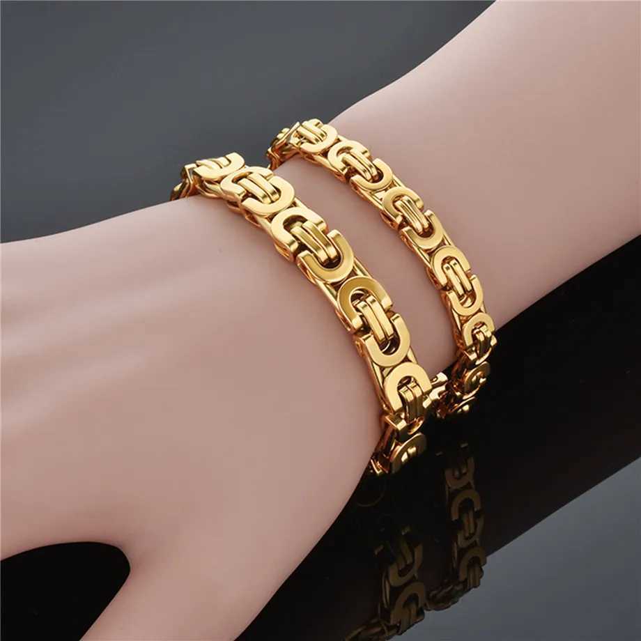 Hip Hop Byzantine Chain Gold Silver 316L Stainless Steel Mens Bracelet Wholesale Jewelry 6/8mm Y250329