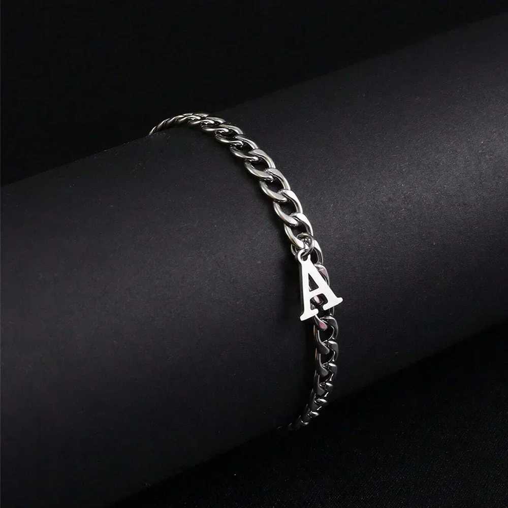 Silver A-Z mens initial bracelet never fading stainless steel Cuban chain bracelet with 26 letter letters Y250329