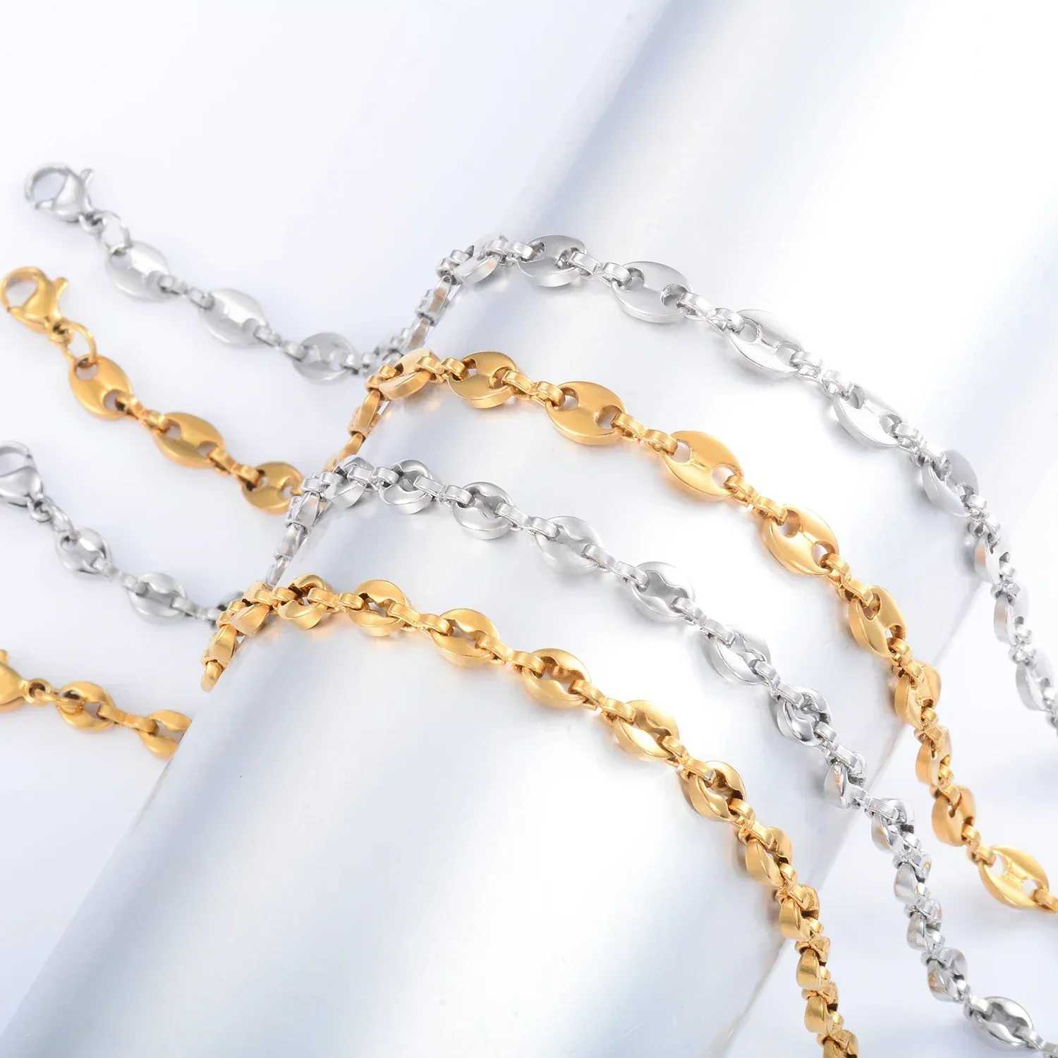 Hip Hop Coffee Bean Stainless Steel Bracelet with Extended Nose Handmade Chain Titanium Necklace Punk Jewelry High Quality Y250329