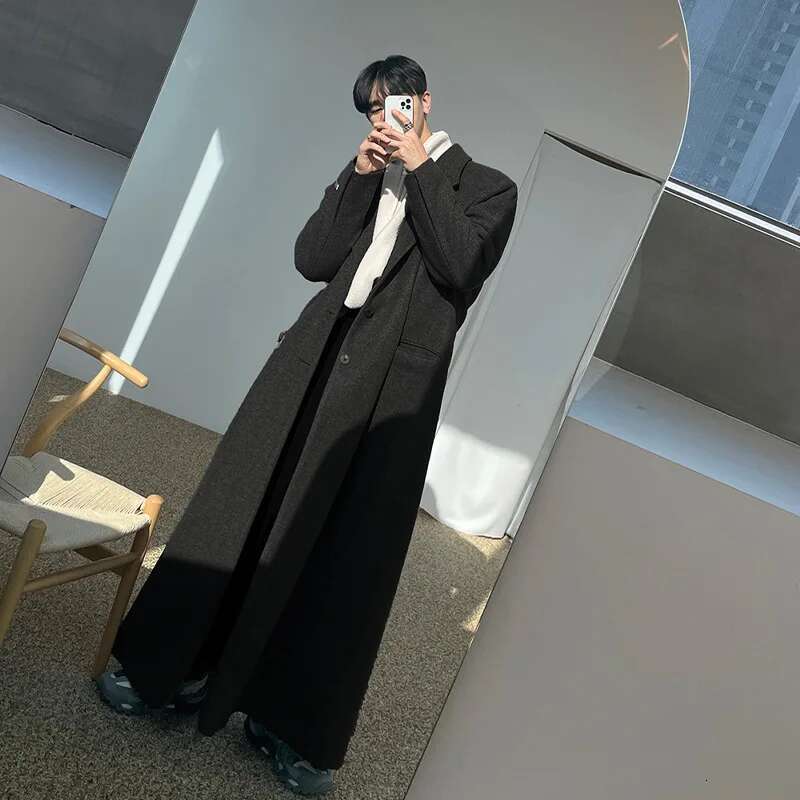 Men's Woolen Coat Spring Winter Thickened Korean Fashion Trend Loose 2025 Solid Color Long Sleeve Male Tops 24X1672