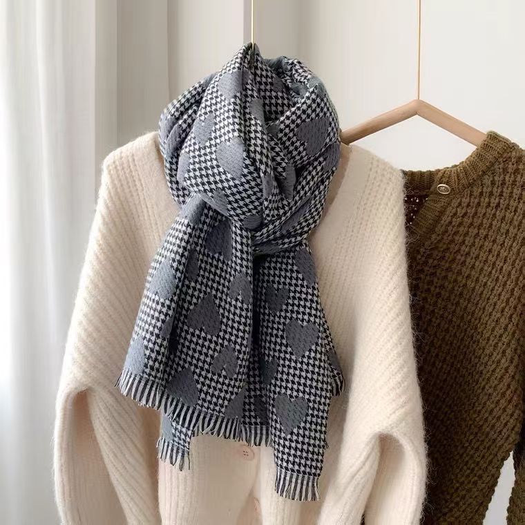 T394 autumn and winter double-sided color matching love cashmere scarf female Korean version all-match shawl outer wear warm neck scarf