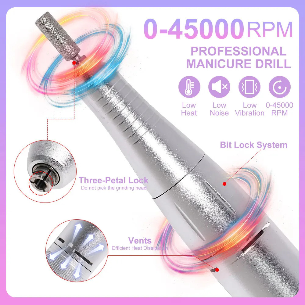 Rechargeable Nail Drill Machine with LCD Display Low Noise Professional Nail Polish Grinder Nail Accessories Set 250328