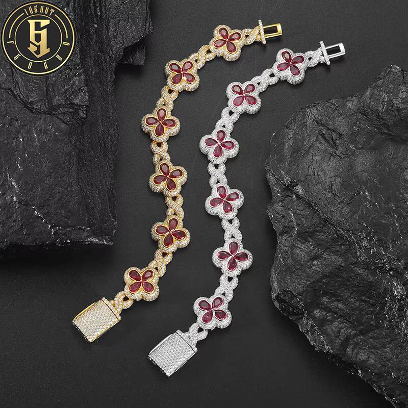 High Quality Fashion Four Leaf Clover Bracelet Luxury Brass AAAAA Colorful CZ Gemstone Hip Hop Link Chain Jewelry