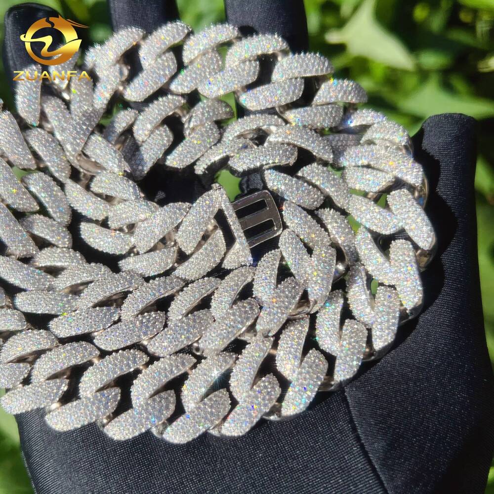 New Design 18mm 925 Sterling Silver Iced Out VVS Moissanite Diamond Cuban Link Chain Necklace