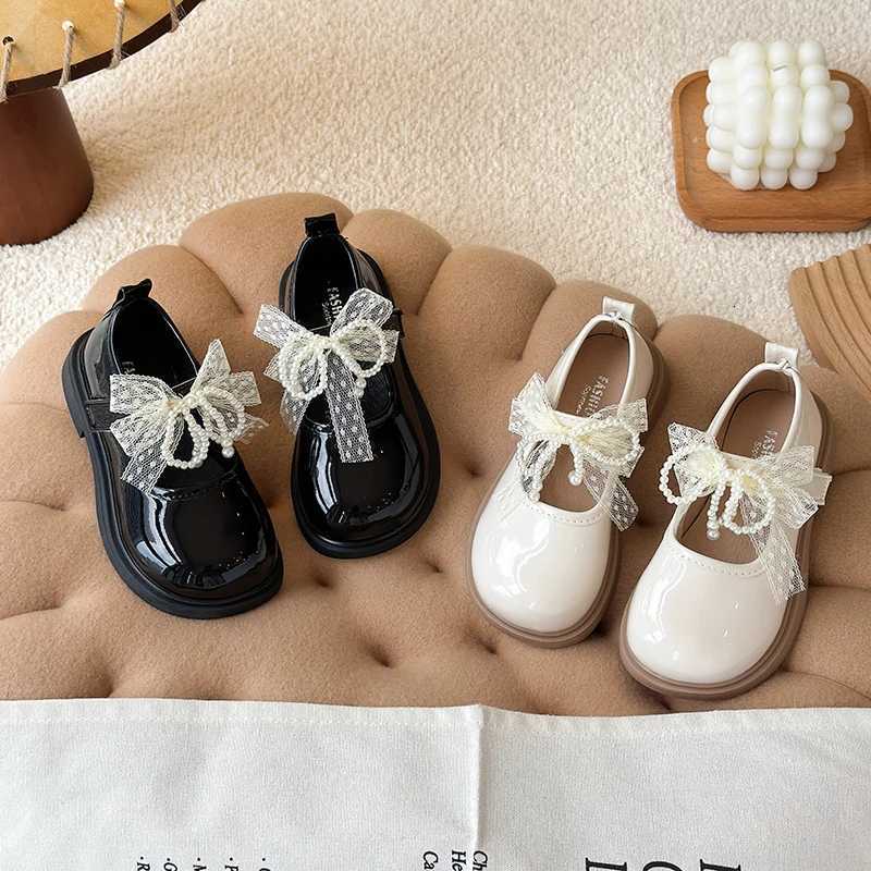 Spring Autumn Girls Performance Leather Shoes Fashion Lolita Kids Princess Mary Jane Shoes Chic Lace Bowknot Children Flat ShoesT251101