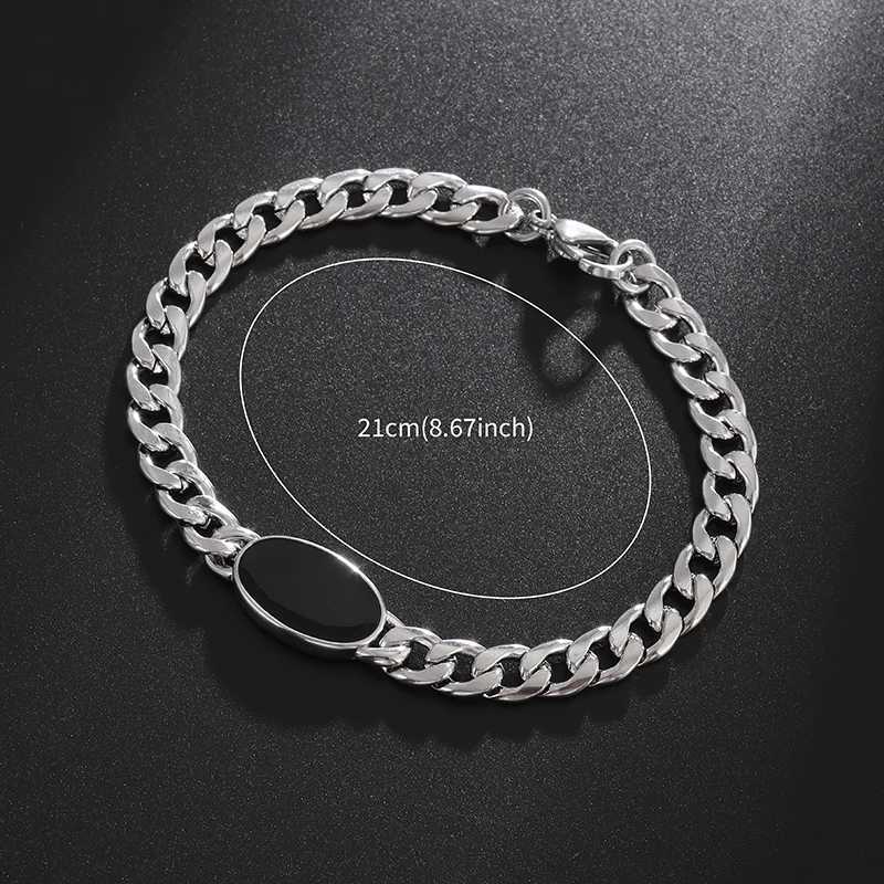 Mens popular stainless steel Cuban chain bracelet black zircon charm cool street party jewelry gift Y250329