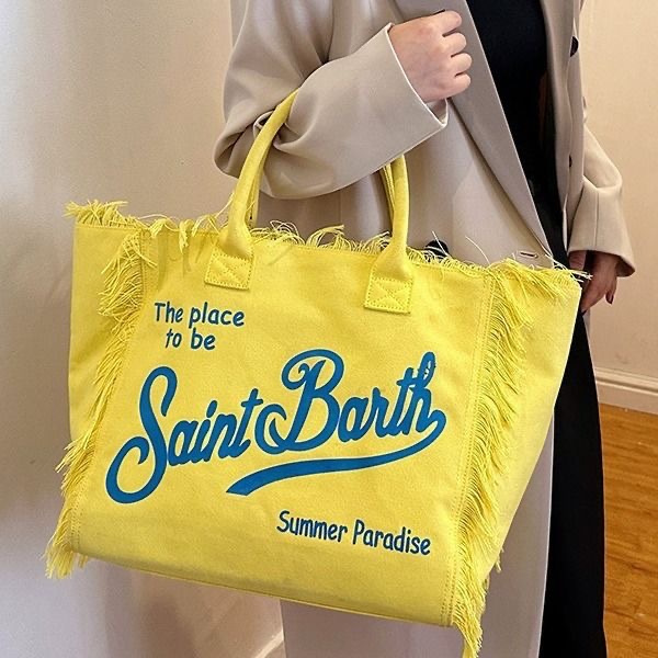 Evening Bags Spring Summer Leisure Holiday Tourism Canvas Stripe Handmade Tassel Handbag Tote Bag St barts travel bag yellow stiped bags