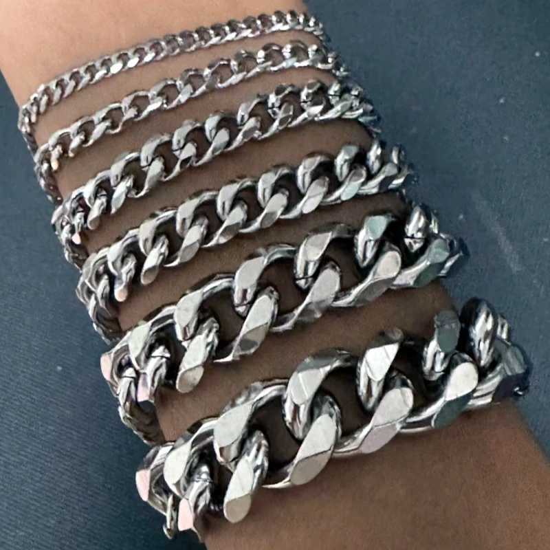 HNSP 3MM-15MM Wide Stainless Steel Cuban Chain Bracelet Suitable for Mens Adjustable Size Trend Accessories Jewelry Bracelet Y250329
