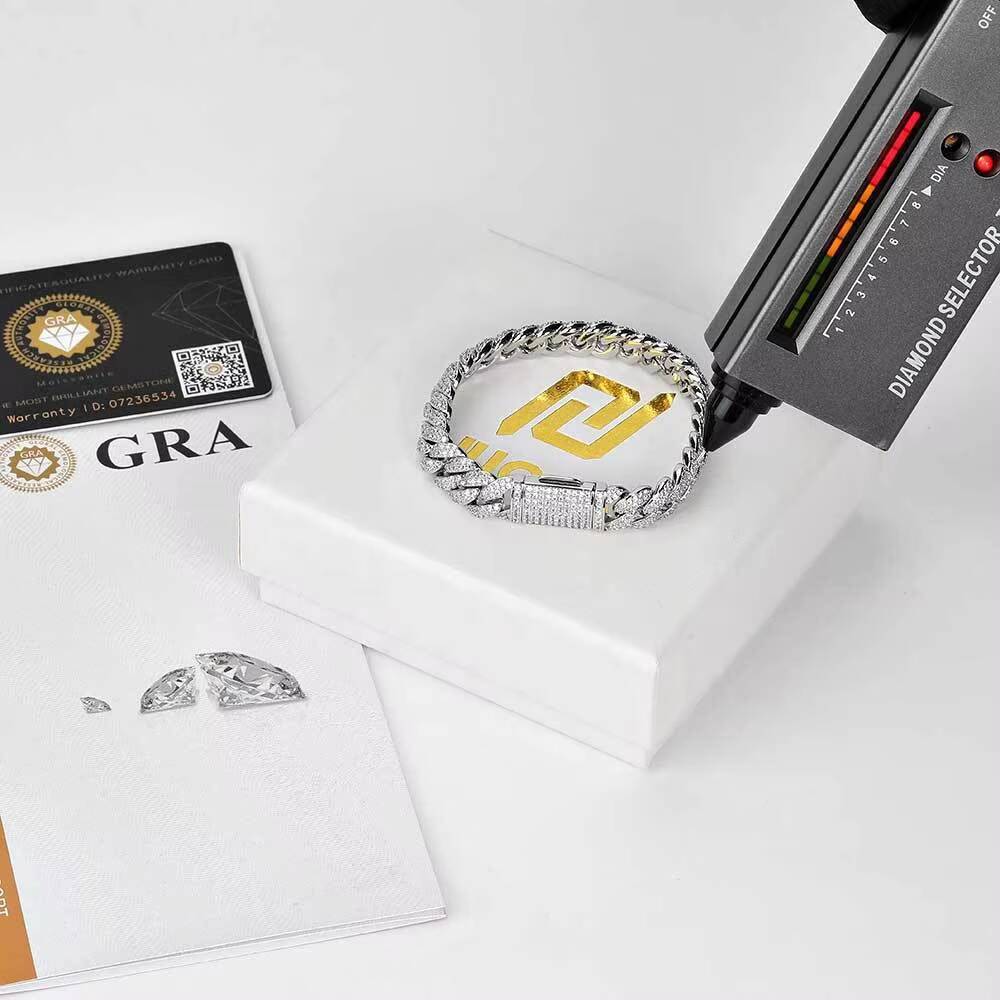 Wholesale 925 Sterling Silver Hip Hop Chunky Cuban Chain Link Jewelry Iced Out Moissanite Bracelet for Man Fine Jewelry