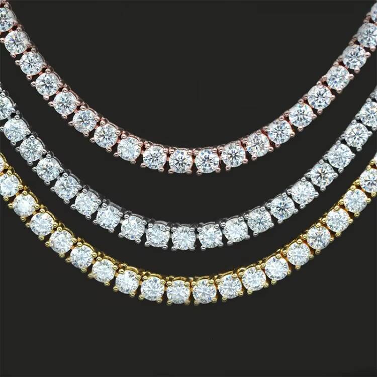 New Arrival LAB Diamond 3mm S925 Tennis Chain White Gold Necklace for Women Fine Jewelry with Full Diamond Moissanite