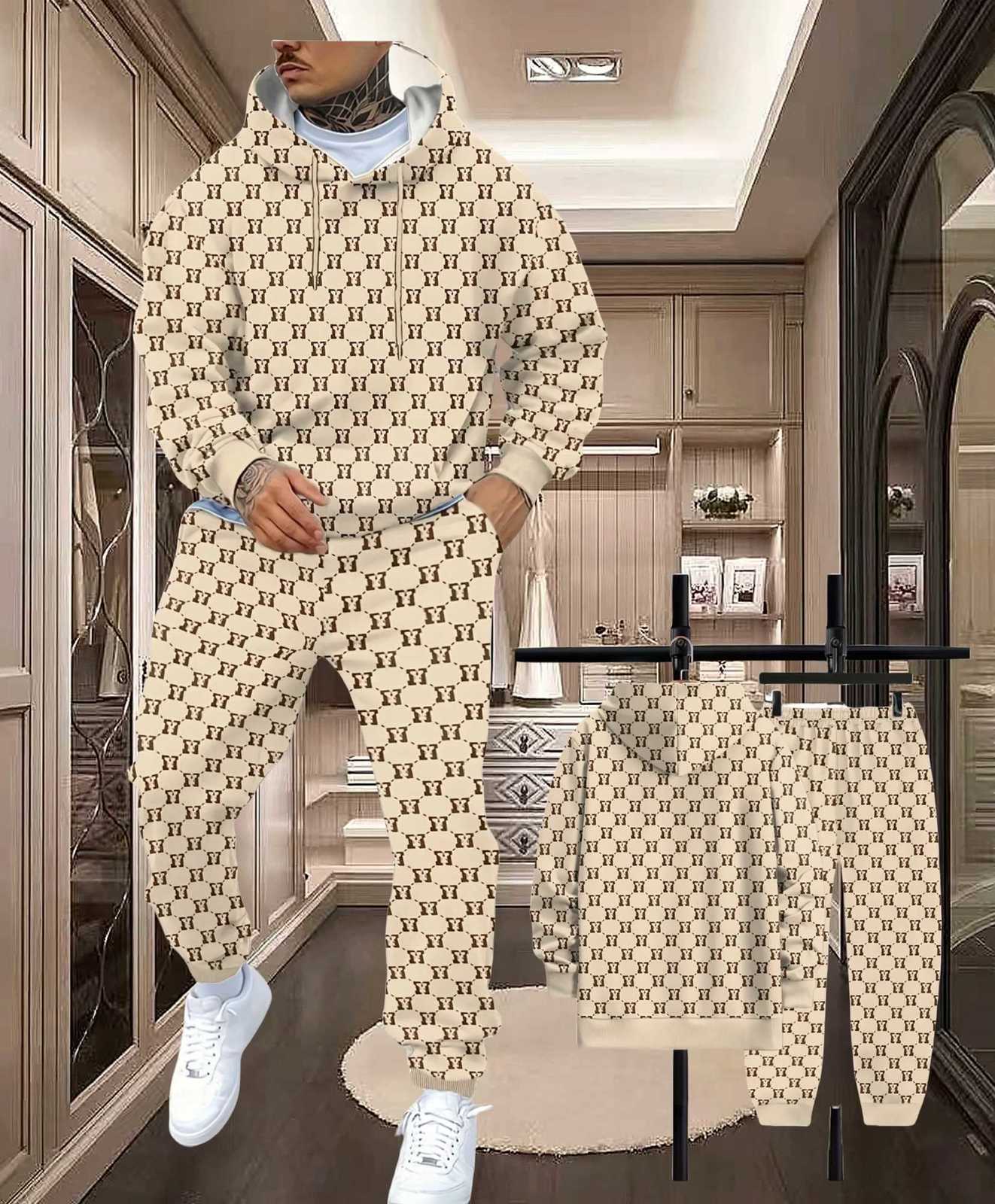 2526 New Spring and Autumn Hoodie Pants Set 3D Printed Fashion Street Letter Elements Mens and Womens Casual Hoodie SetT251101