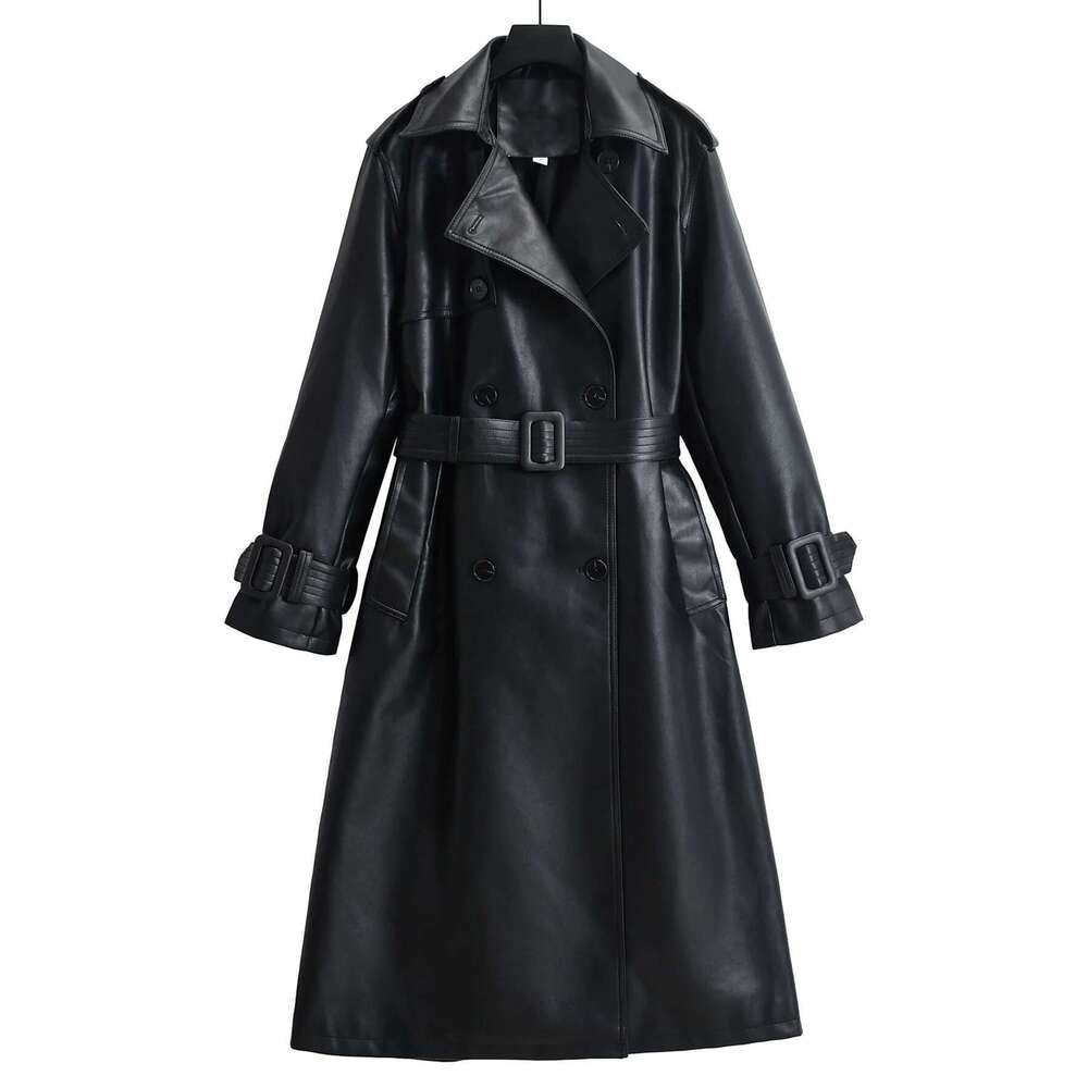 hoodie Baseball Jacket Fitaylor Women Long Faux Leather Jackets Trench Coat Blazer Lapel Open Front With Belt jacket