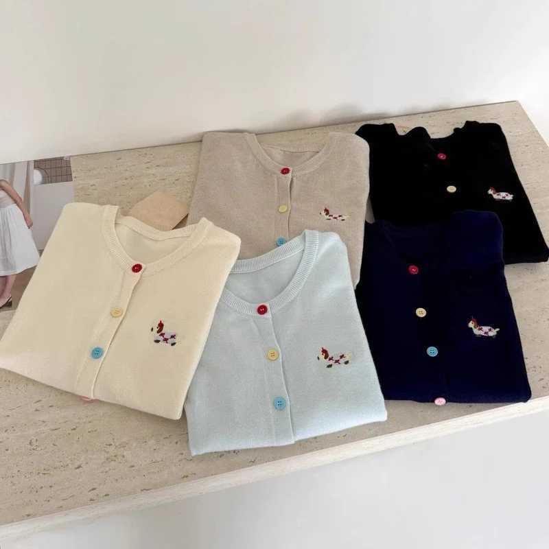 Women Basic Colorful Buttons Tops Knitted Chic Embroidery Cardigan Autumn Winter 2025 Soft Elegant Oneck Loose Casual SweatersT251101