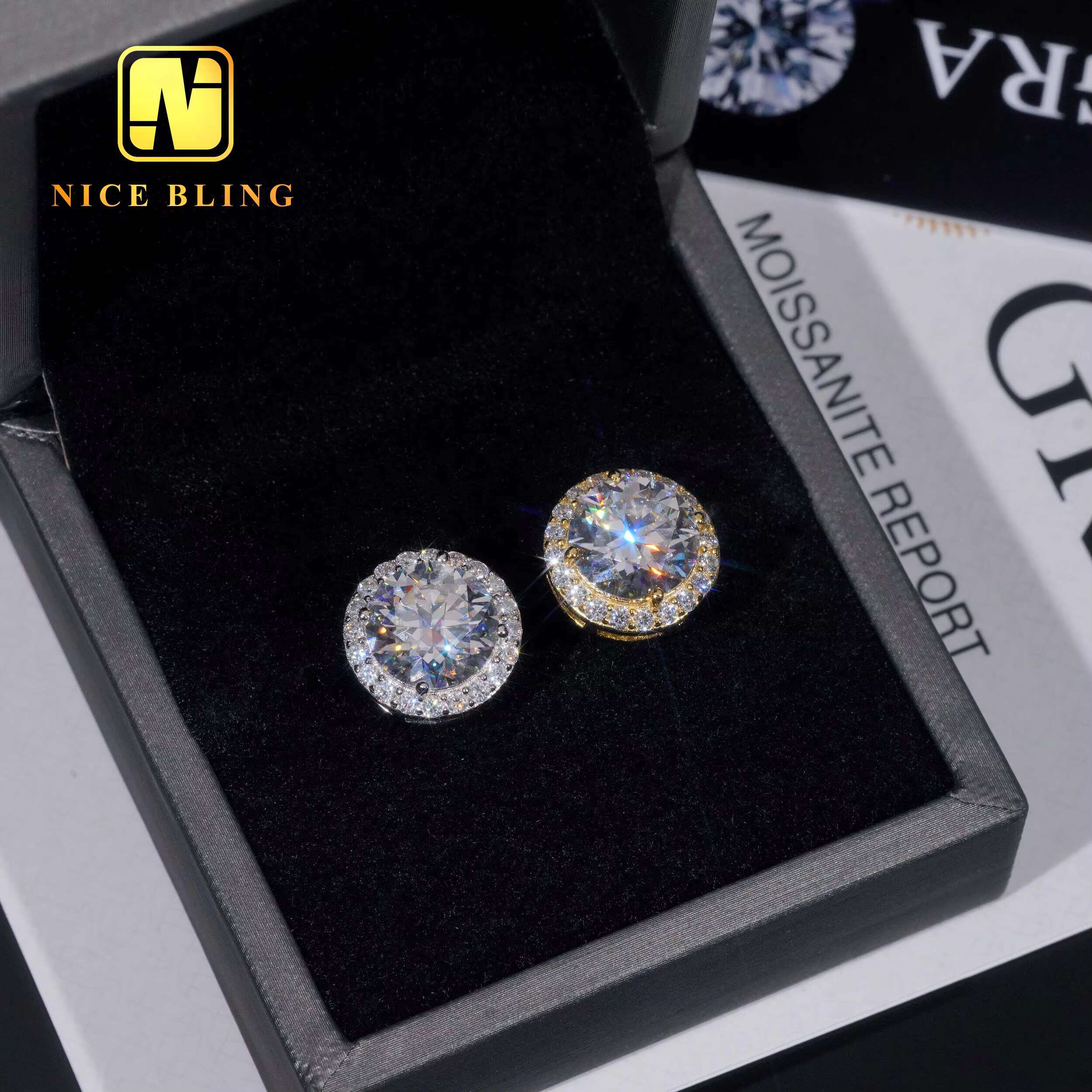 Bezel Setting Ear Studs 10mm Classical Hip Hop Jewelry 925 Sterling Silver VVS Moissanite Stud Earrings for Women - view 6