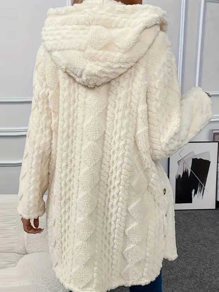 Thickened Plush Button Hooded Womens Cardigan Solid Color Long Sleeved Warm Sweaters Fashion Singlebreasted Woman ClothingT251101