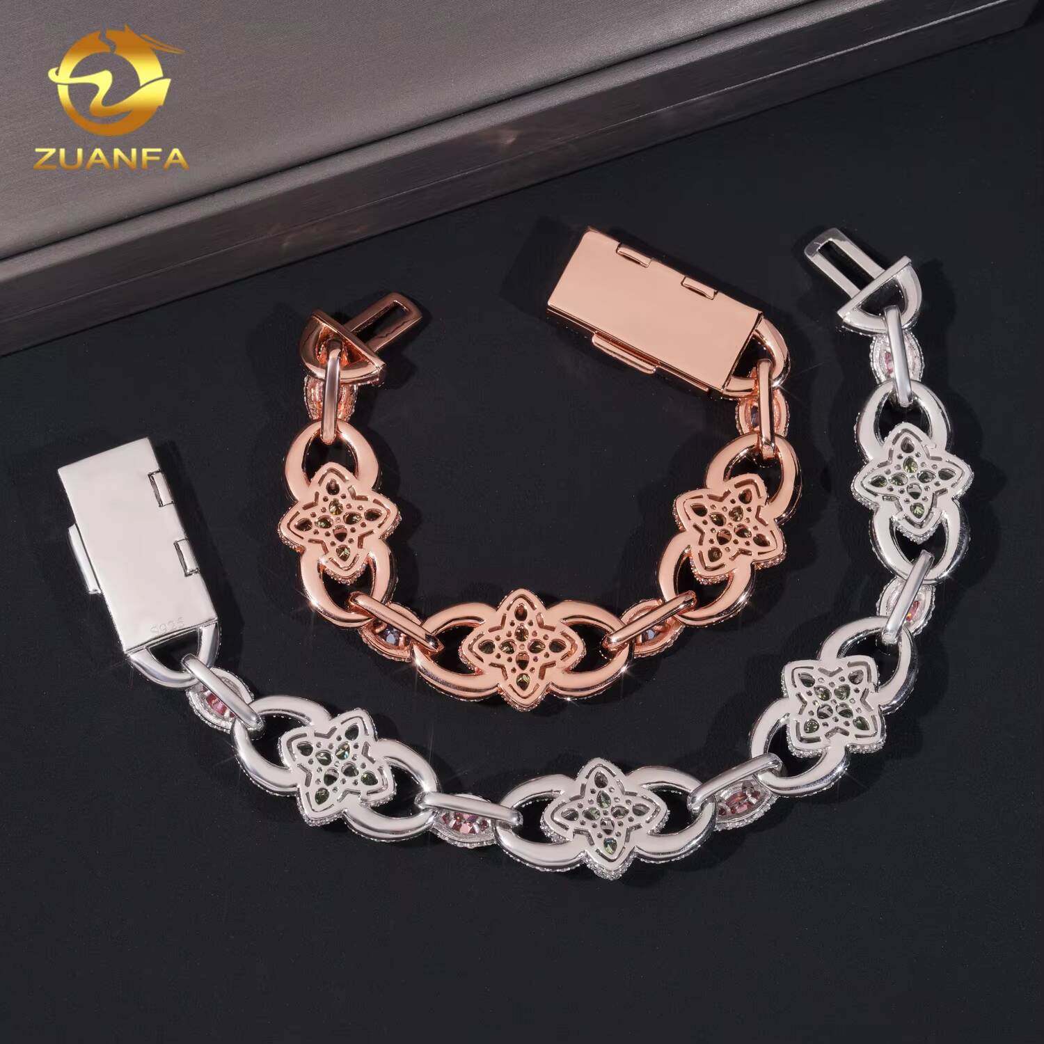 Hip Hop Jewelry 20mm VVS Color Moissanite Cuban Link Bracelet 925 Silver Pass Tester Flower Moissanite Bracelet Rapper Jewelry