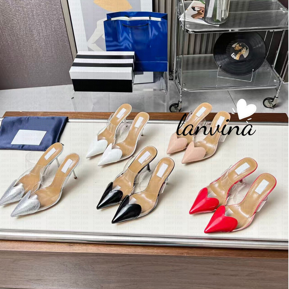 Top quality Pointed toes heels fashion Stiletto heel party shoes PVC pumps women's Luxury Designers Slingbacks shoes Size 35-42